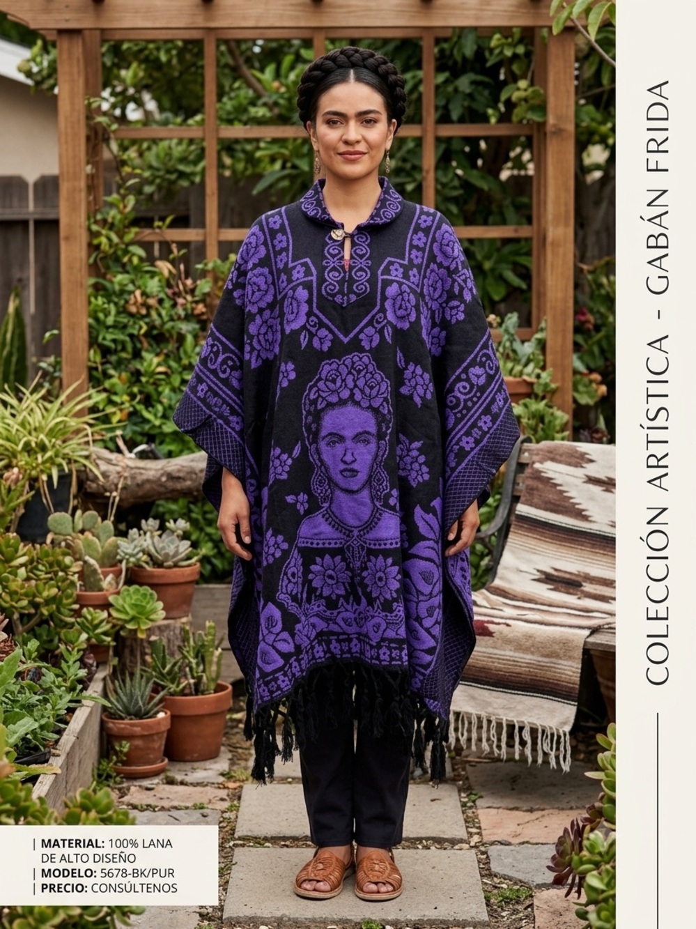 Hand Crafted Purple and Black Frida Kahlo-Style Poncho